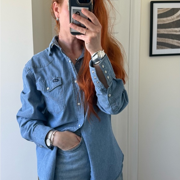 Vintage WRANGLER Denim Button-Up Shirt men’s size L - Picture 6 of 10